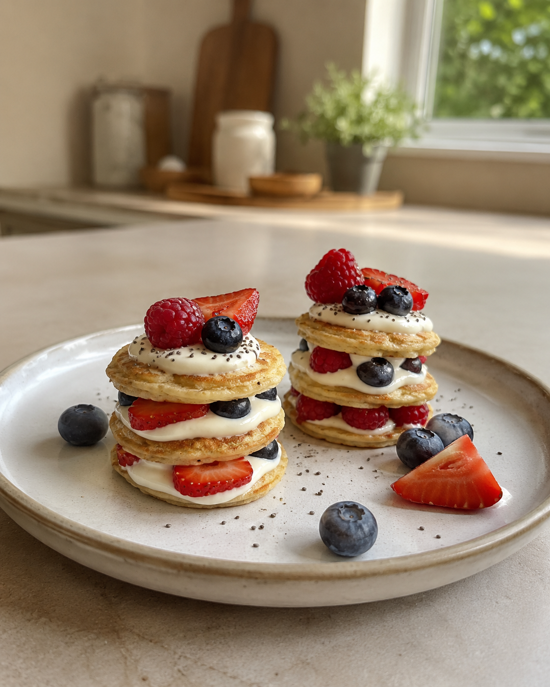 Mini Torre VS22 de Panqueques con Yogur y Frutos Rojos