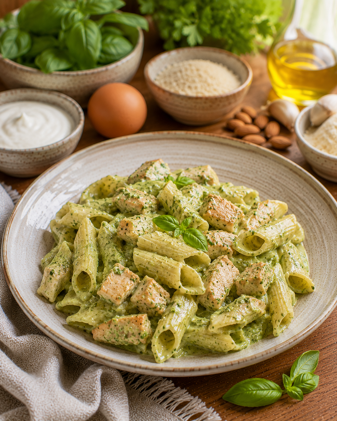Garganelli VS22 Caseros con Pollo y Salsa Verde Cremosa